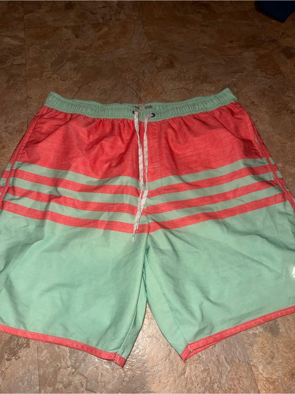 Men's Colorblock Coral and Mint Swim Trunks